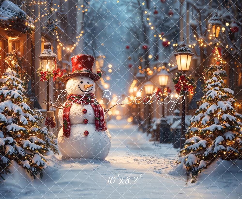 Kate Noël Bonhomme de neige Lumières Rue Toile de fond conçue par Emetselch - Kate Backdrop FR
