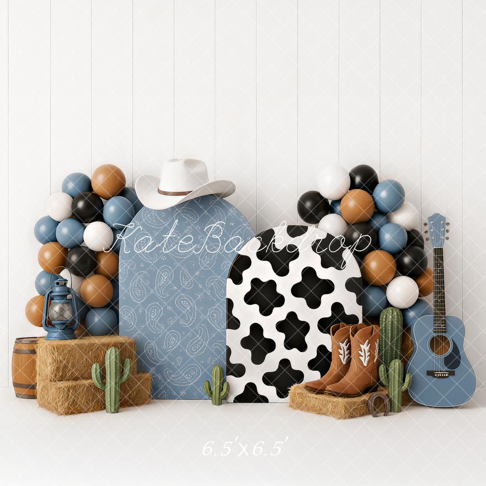 Kate Anniversaire Cow-boy Bottes Ballons Bleu Toile de fond conçu par Ashley Paul - Kate Backdrop FR