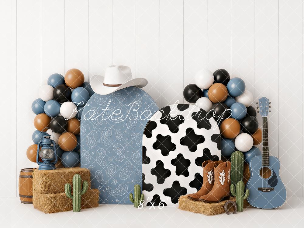 Kate Anniversaire Cow-boy Bottes Ballons Bleu Toile de fond conçu par Ashley Paul - Kate Backdrop FR