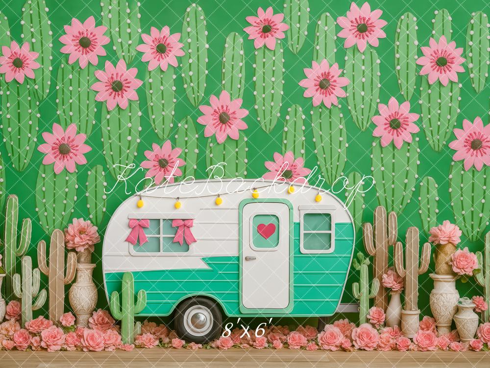 Kate Été Fleur Camping-car Cactus Désert Toile de fond conçue par Patty Roberts - Kate Backdrop FR