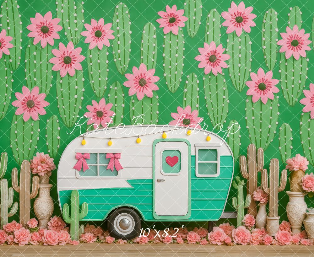Kate Été Fleur Camping-car Cactus Désert Toile de fond conçue par Patty Roberts - Kate Backdrop FR