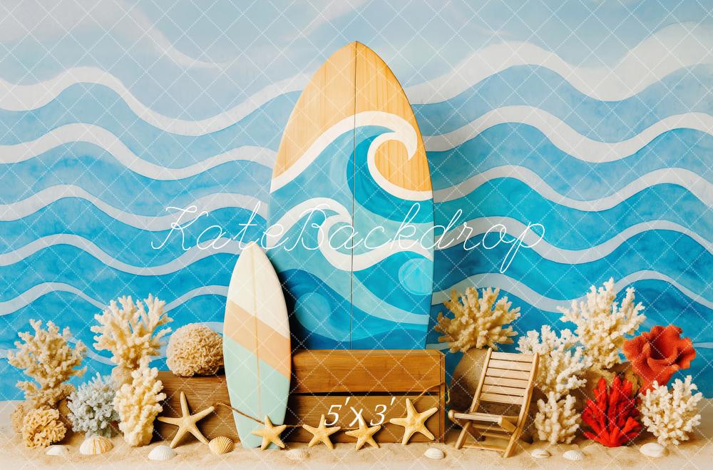 Kate Été Plage Planche de surf Vagues Toile de fond conçue par Patty Roberts - Kate Backdrop FR