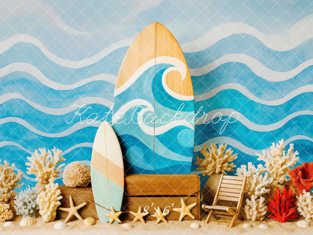 Kate Été Plage Planche de surf Vagues Toile de fond conçue par Patty Roberts - Kate Backdrop FR