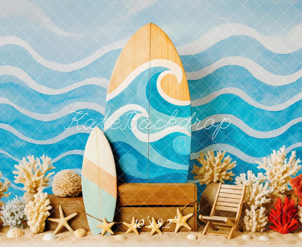 Kate Été Plage Planche de surf Vagues Toile de fond conçue par Patty Roberts - Kate Backdrop FR