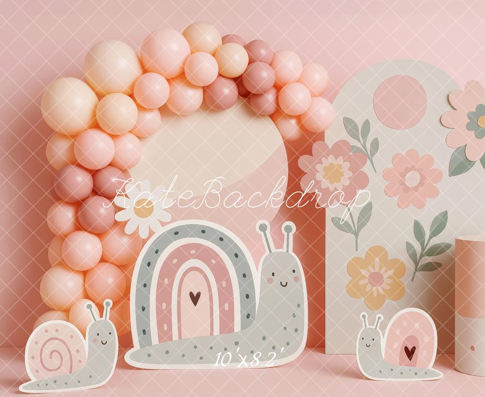 Kate Anniversaire Escargot Fleur Ballon Toile de fond conçue par Patty Roberts - Kate Backdrop FR