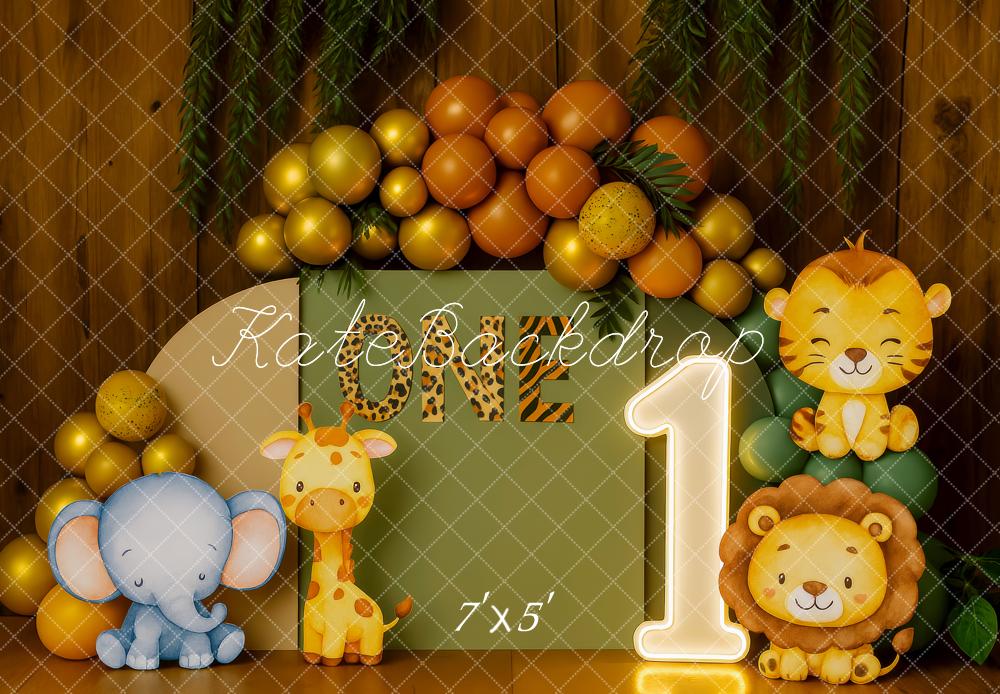 Kate 1er anniversaire Jungle Safari Animaux Toile de fond conçue par Patty Roberts
