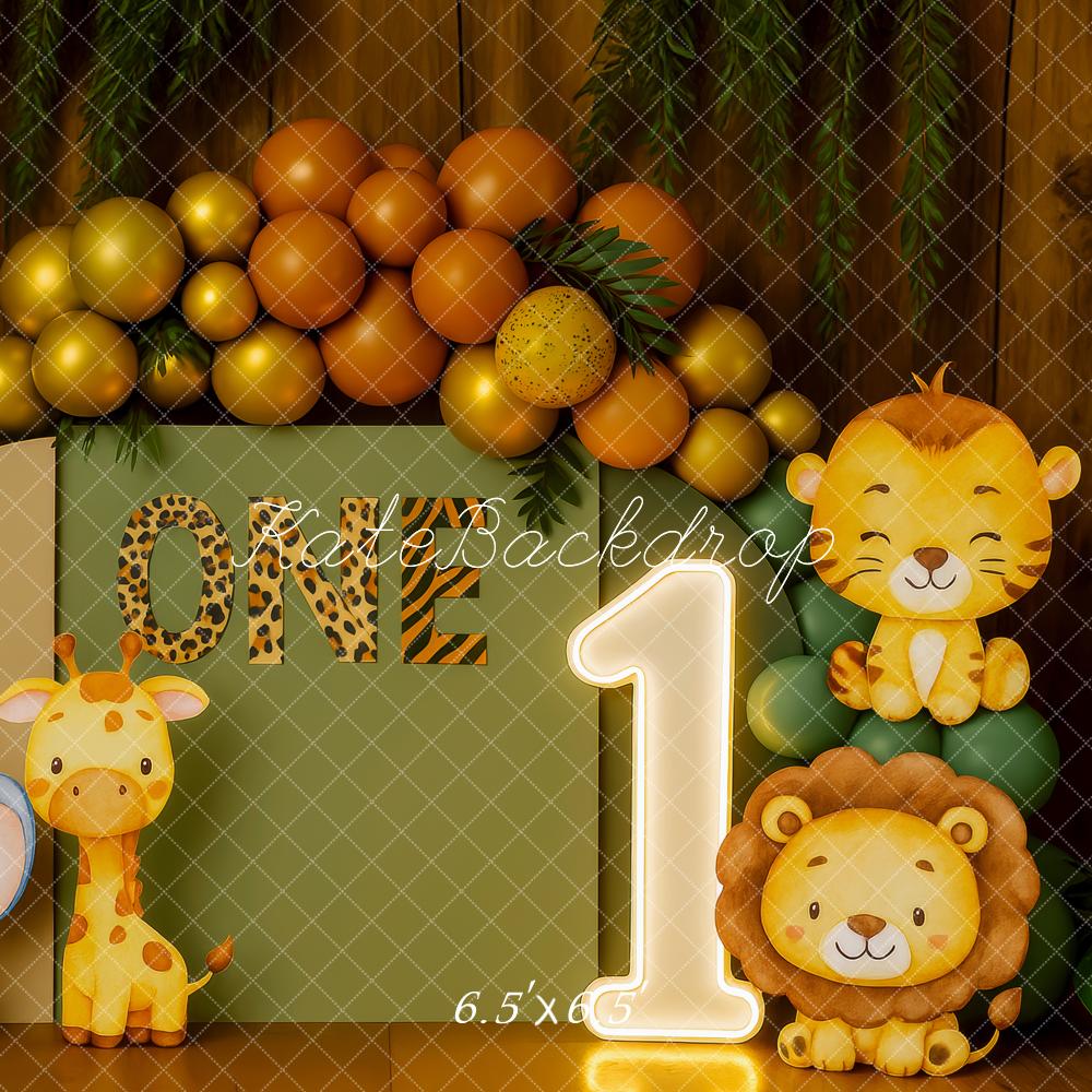 Kate 1er anniversaire Jungle Safari Animaux Toile de fond conçue par Patty Roberts