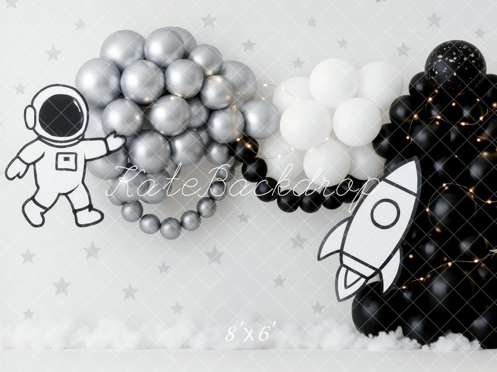 Kate Anniversaire Astronaute Fusée Ballon Toile de fond conçue par Patty Roberts - Kate Backdrop FR