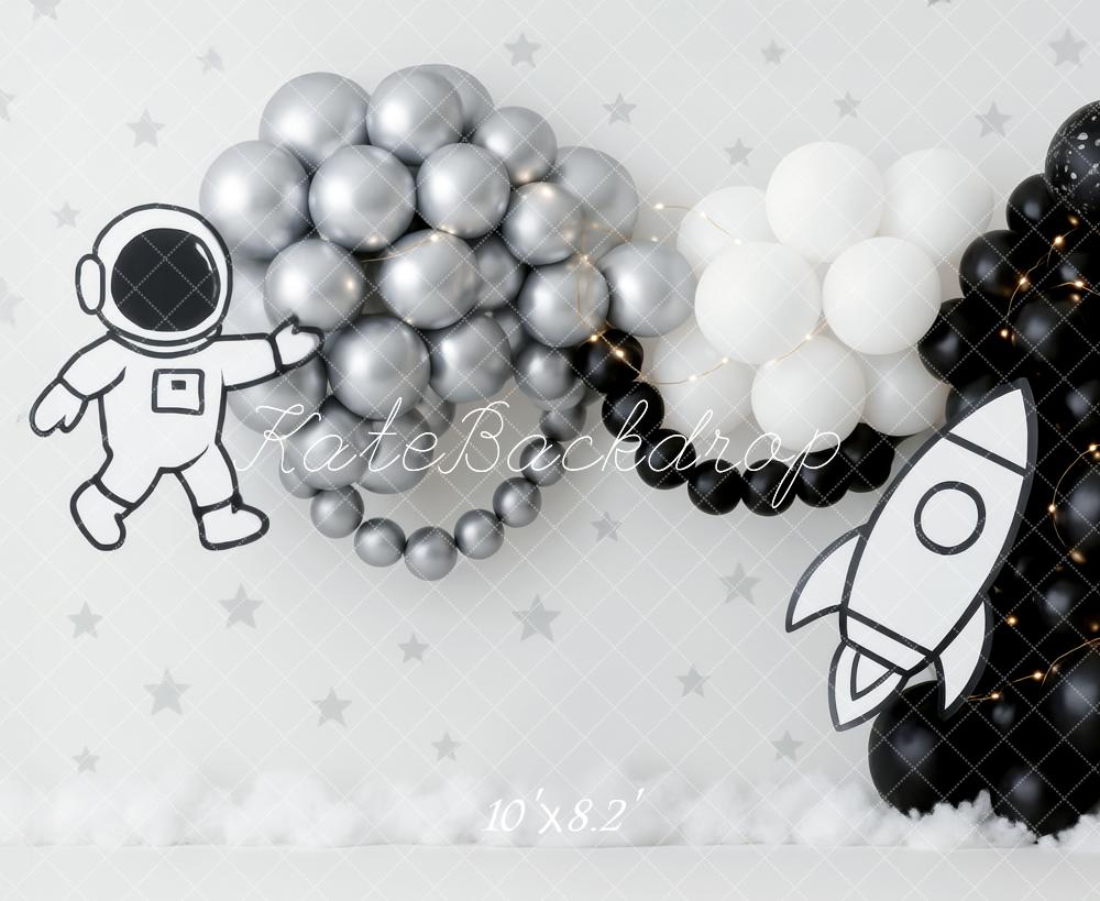 Kate Anniversaire Astronaute Fusée Ballon Toile de fond conçue par Patty Roberts - Kate Backdrop FR
