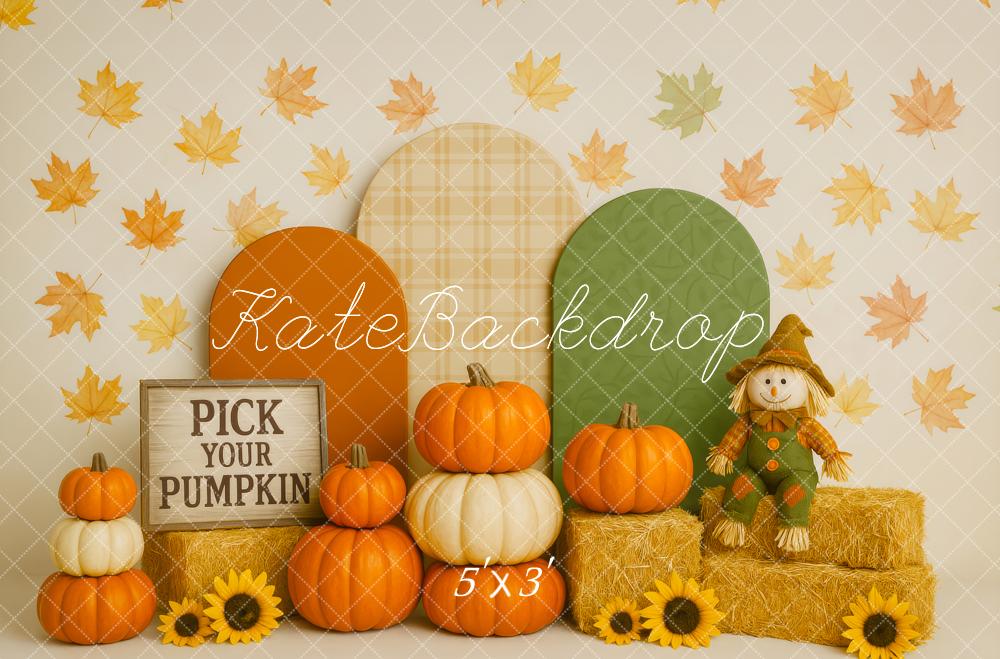 Kate Automne Citrouilles Arche Feuilles Toile de fond conçue par Patty Roberts - Kate Backdrop FR