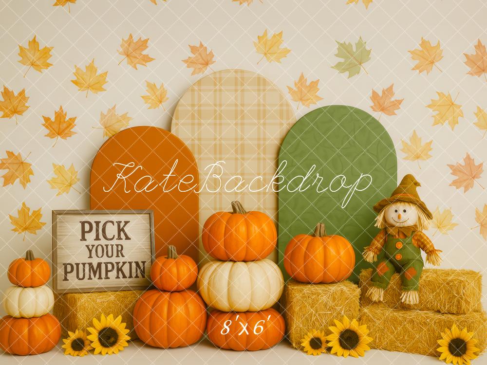 Kate Automne Citrouilles Arche Feuilles Toile de fond conçue par Patty Roberts - Kate Backdrop FR