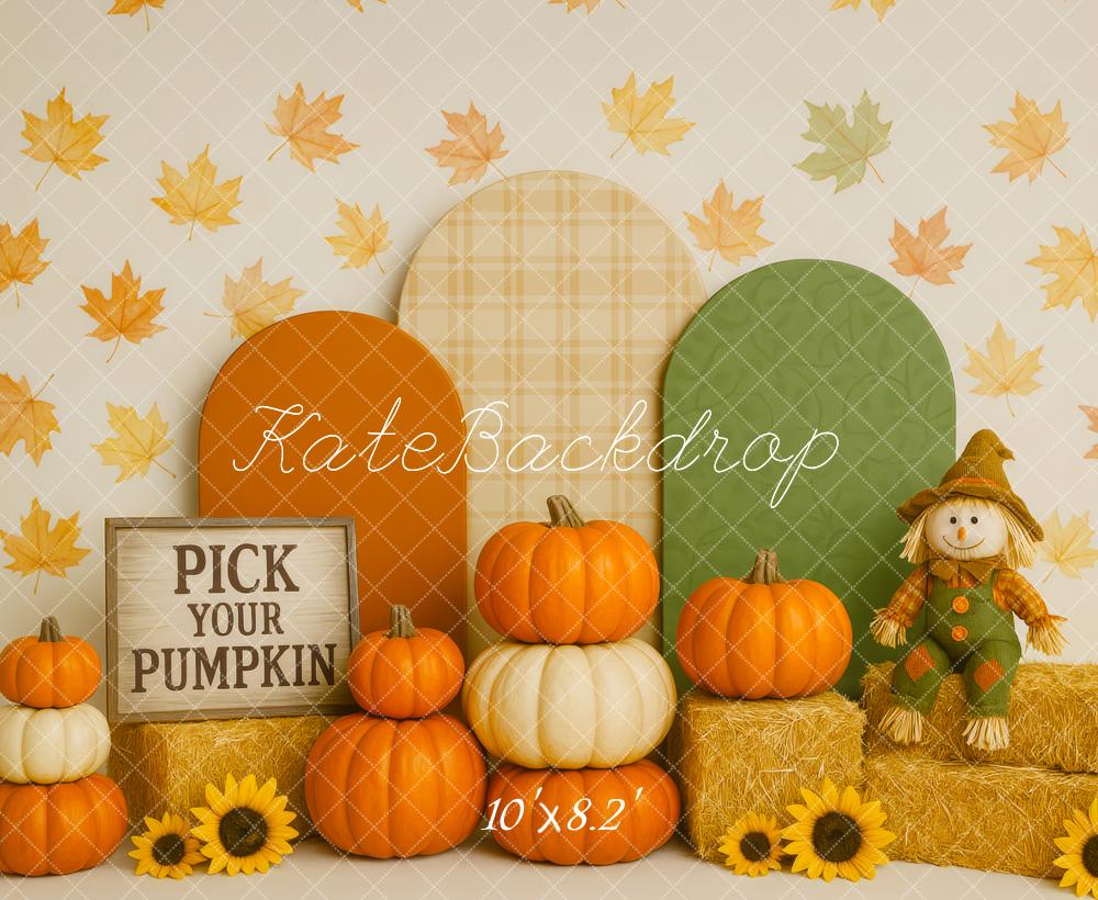Kate Automne Citrouilles Arche Feuilles Toile de fond conçue par Patty Roberts - Kate Backdrop FR