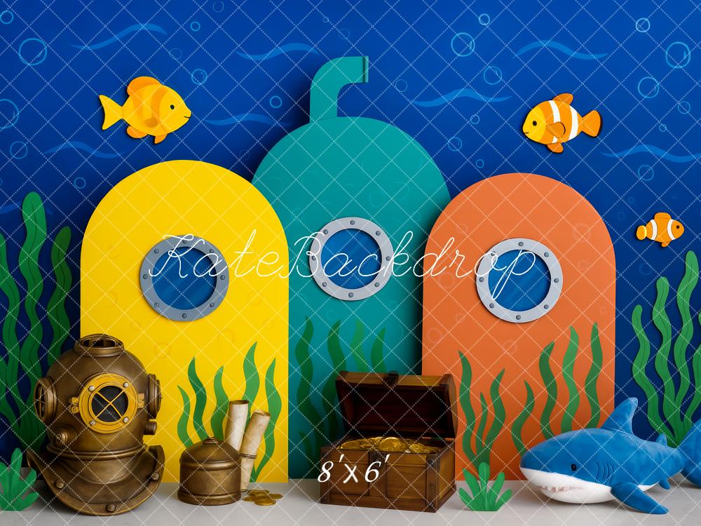 Kate Anniversaire Sous-marin Poisson Mer Toile de fond conçue par Patty Roberts - Kate Backdrop FR