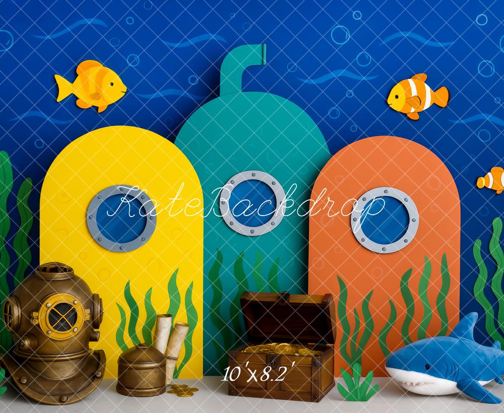 Kate Anniversaire Sous-marin Poisson Mer Toile de fond conçue par Patty Roberts - Kate Backdrop FR