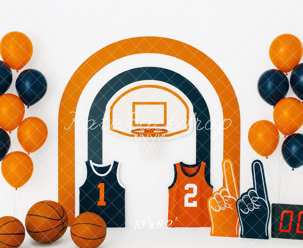 Kate Anniversaire Basket-ball Sport Ballons Toile de fond conçue par Patty Roberts - Kate Backdrop FR