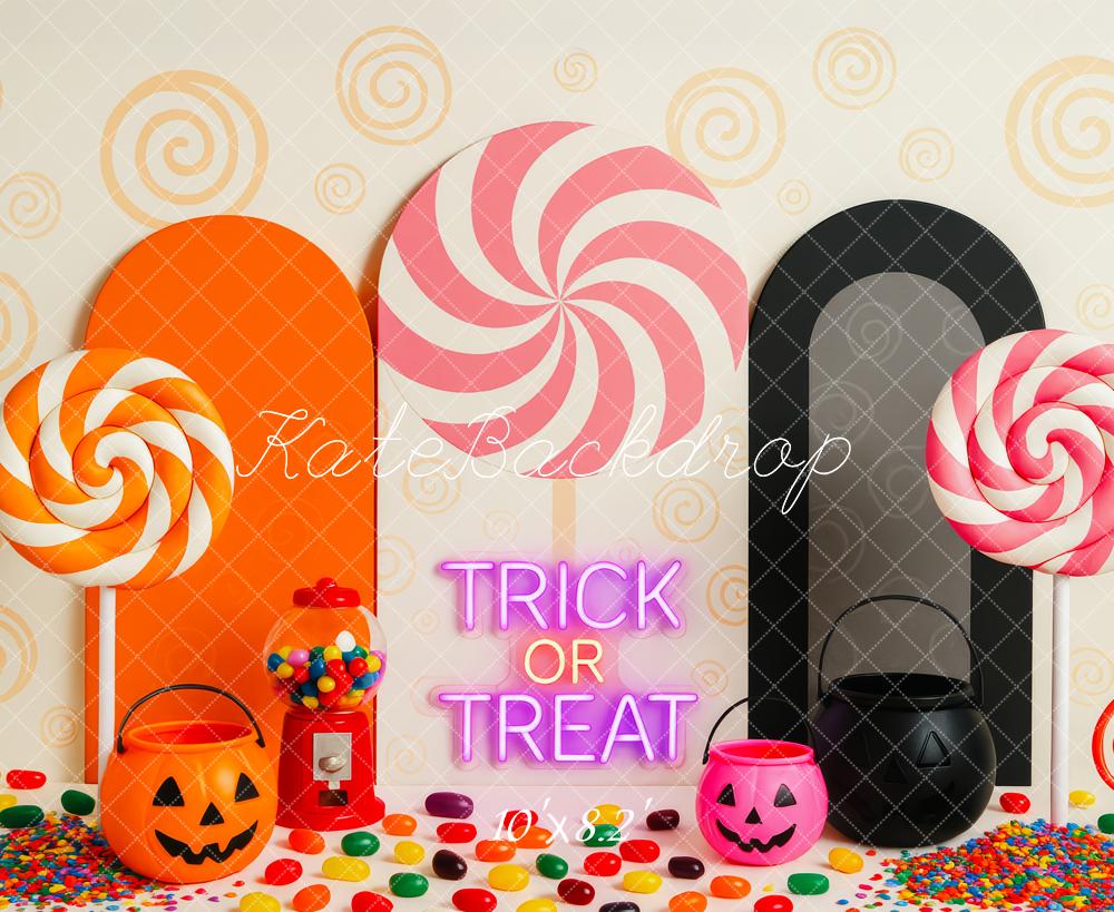 Kate Halloween Bonbons Trick or Treat Toile de fond conçue par Patty Roberts - Kate Backdrop FR