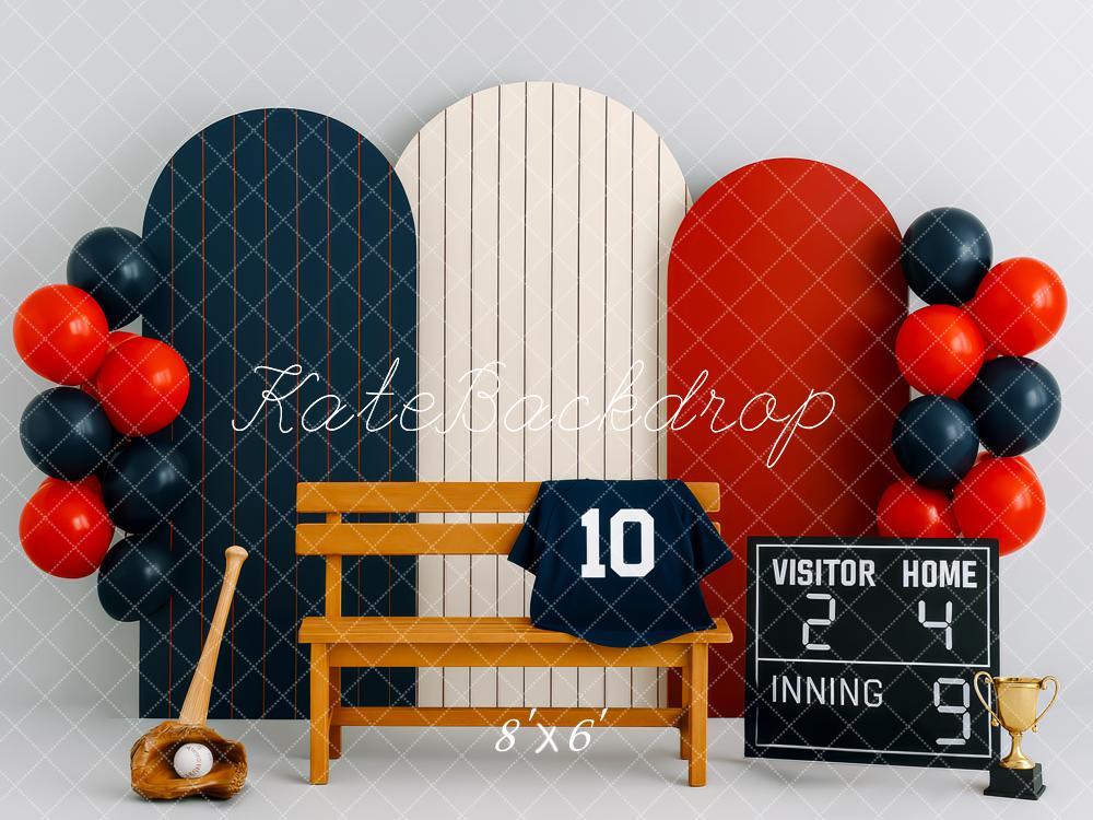 Kate Anniversaire Sport Baseball Banc Toile de fond conçue par Patty Roberts - Kate Backdrop FR