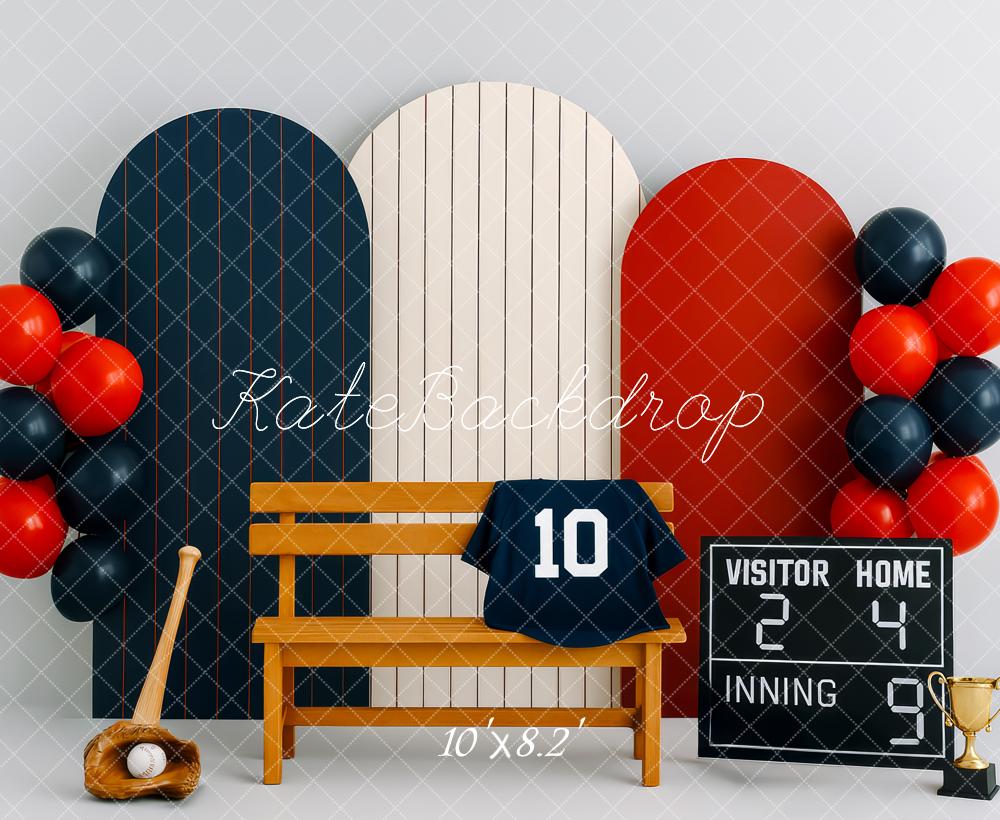 Kate Anniversaire Sport Baseball Banc Toile de fond conçue par Patty Roberts - Kate Backdrop FR