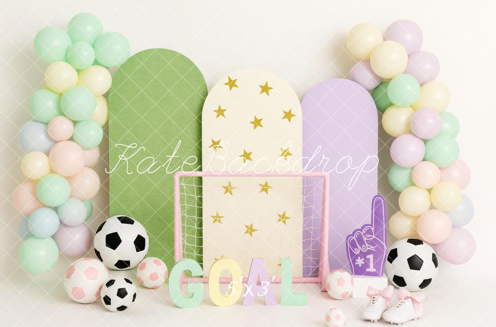 Kate Anniversaire Sport Football Pastel Ballon Toile de fond conçue par Patty Roberts - Kate Backdrop FR