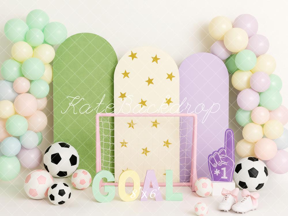 Kate Anniversaire Sport Football Pastel Ballon Toile de fond conçue par Patty Roberts - Kate Backdrop FR