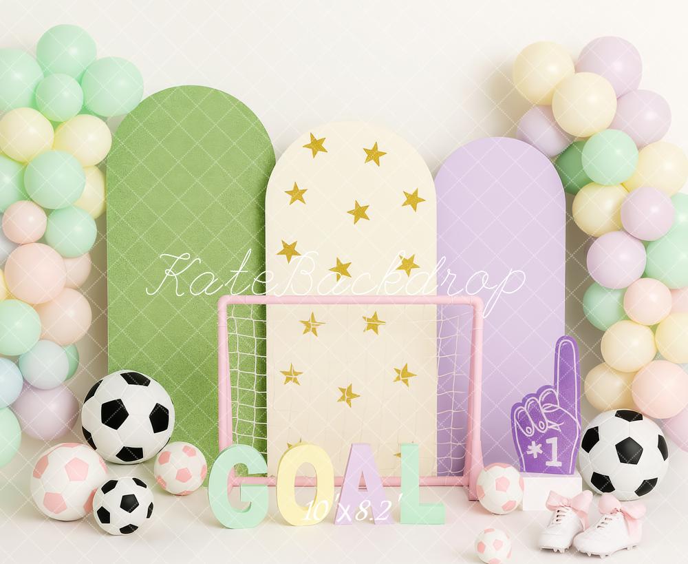 Kate Anniversaire Sport Football Pastel Ballon Toile de fond conçue par Patty Roberts - Kate Backdrop FR