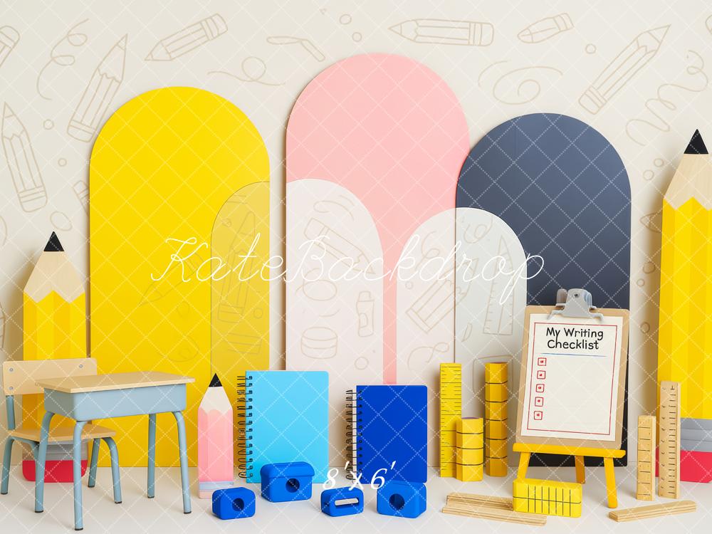 Kate Scolaire Griffonnage Classe Crayons Toile de fond conçue par Patty Roberts - Kate Backdrop FR