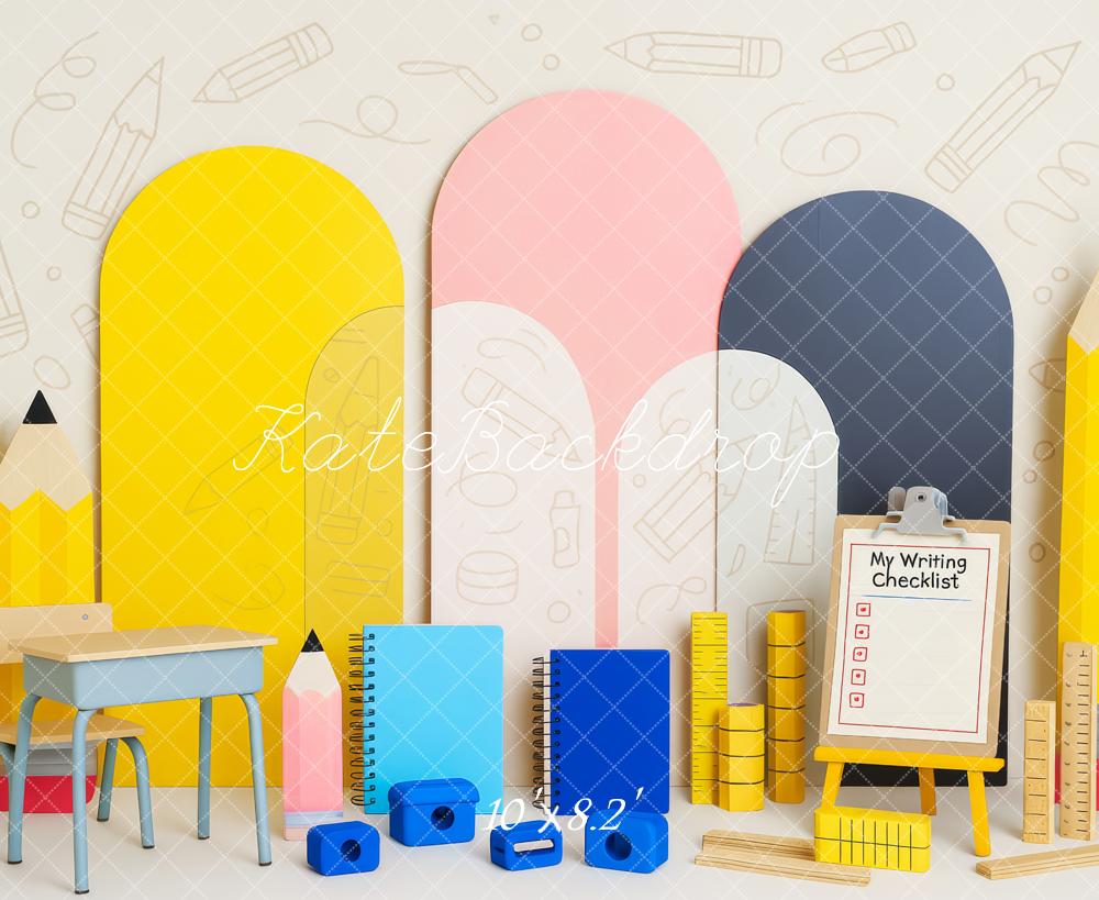 Kate Scolaire Griffonnage Classe Crayons Toile de fond conçue par Patty Roberts - Kate Backdrop FR