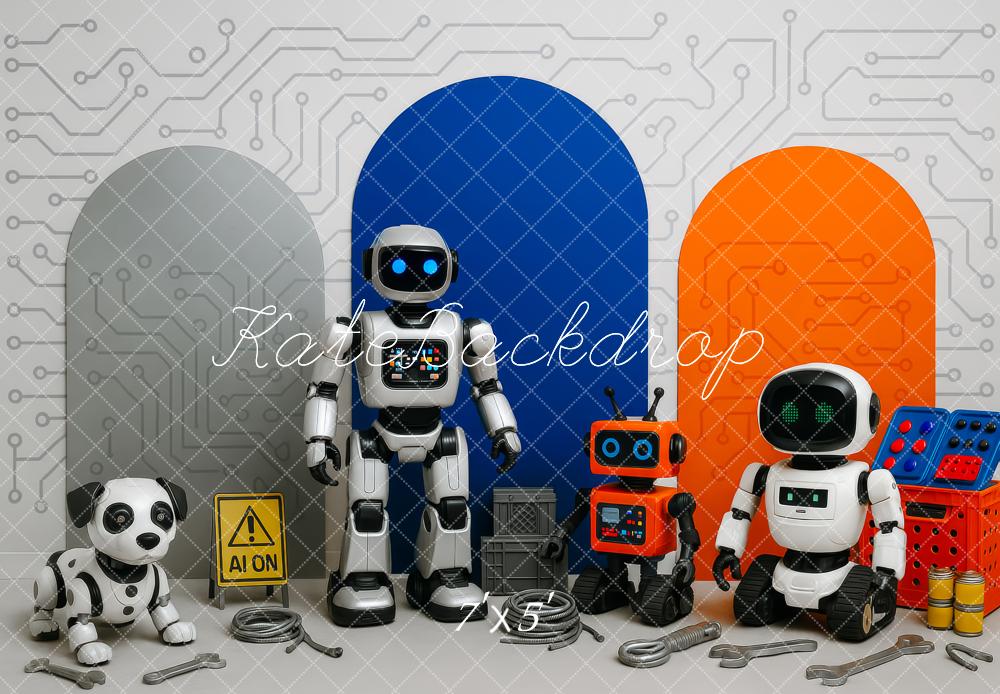 Kate Anniversaire Robot Futuriste Circuit Toile de fond conçue par Patty Roberts - Kate Backdrop FR