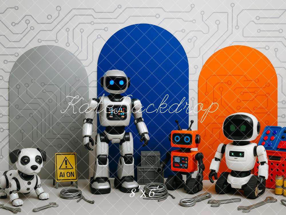 Kate Anniversaire Robot Futuriste Circuit Toile de fond conçue par Patty Roberts - Kate Backdrop FR