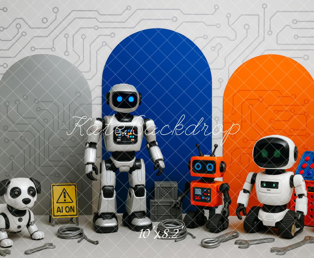 Kate Anniversaire Robot Futuriste Circuit Toile de fond conçue par Patty Roberts - Kate Backdrop FR