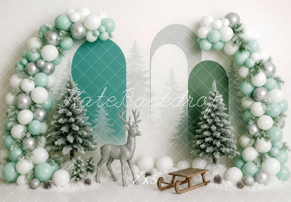 Kate Anniversaire Hiver Arbres Traîneau Ballon Toile de fond conçue par Patty Roberts - Kate Backdrop FR