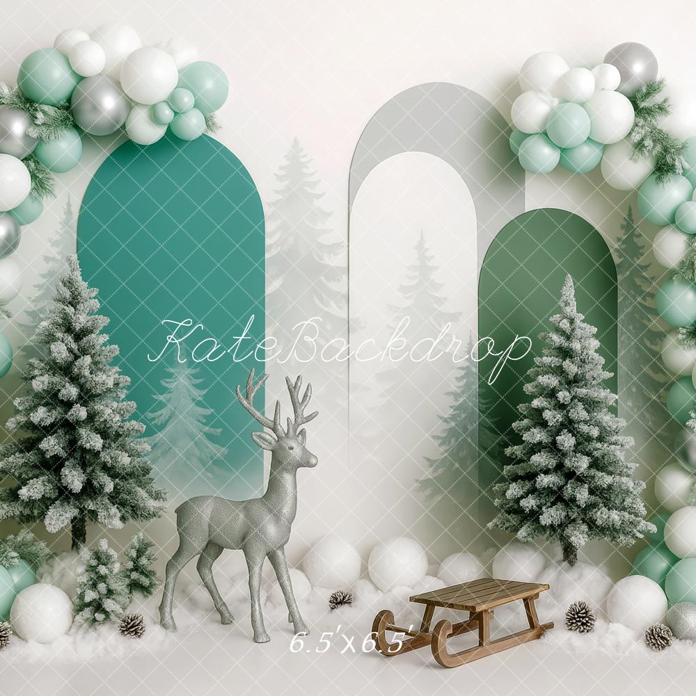 Kate Anniversaire Hiver Arbres Traîneau Ballon Toile de fond conçue par Patty Roberts - Kate Backdrop FR