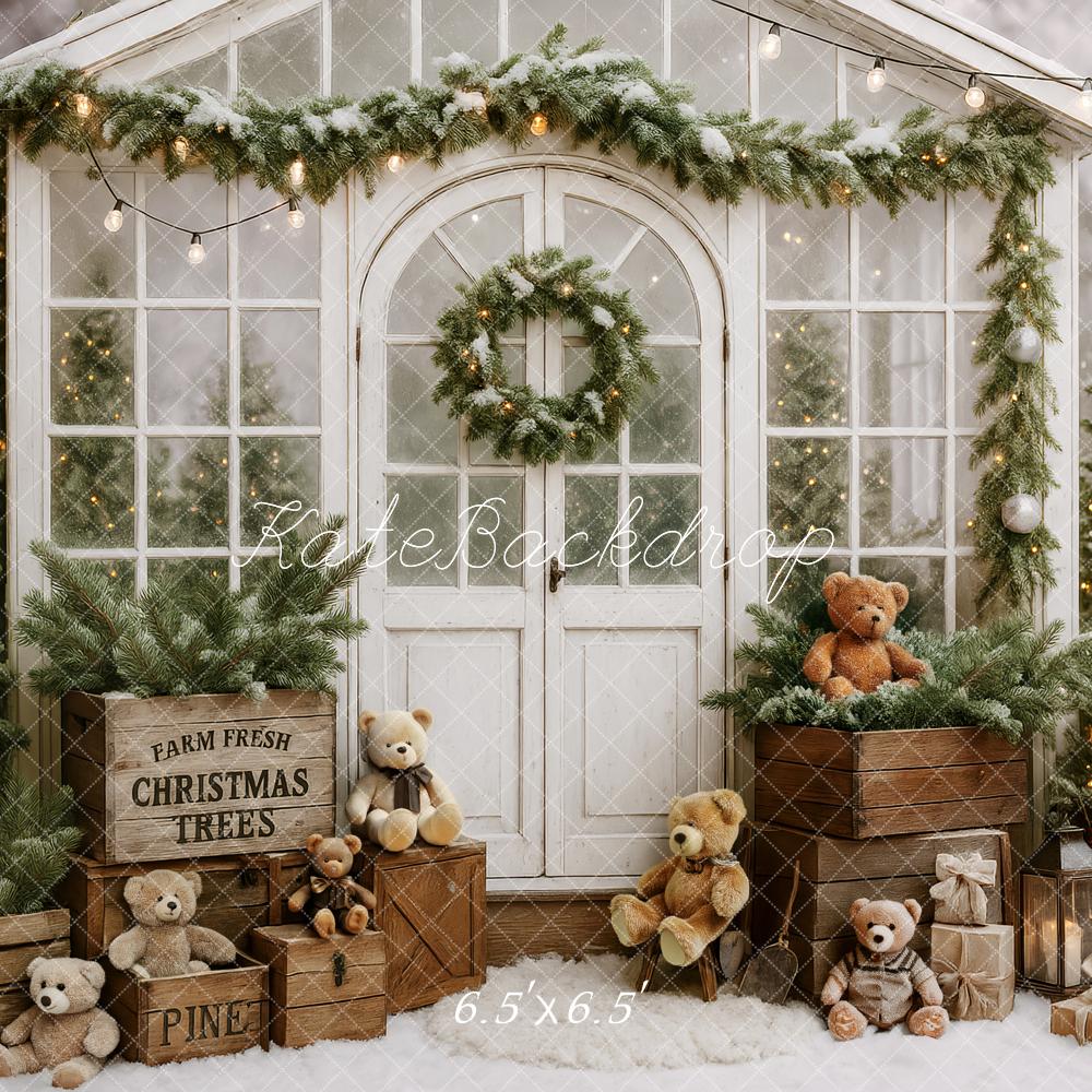 Kate Sapin de Noël Ours en peluche Cabane Toile de fond conçue par Patty Roberts - Kate Backdrop FR