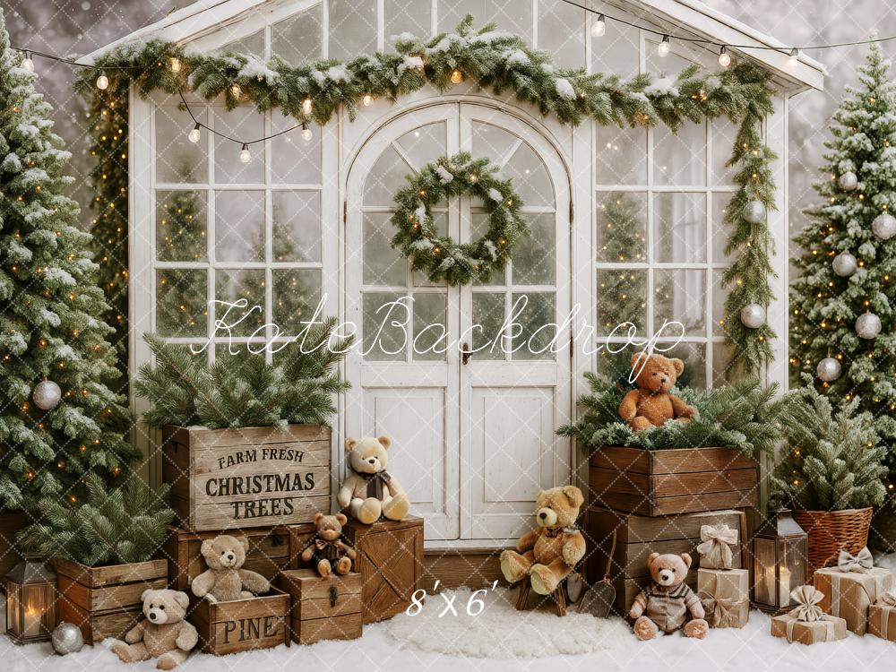 Kate Sapin de Noël Ours en peluche Cabane Toile de fond conçue par Patty Roberts - Kate Backdrop FR