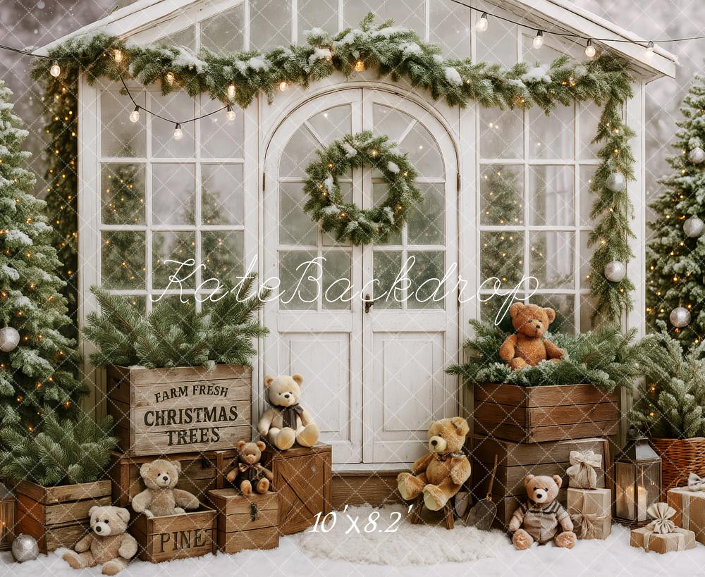 Kate Sapin de Noël Ours en peluche Cabane Toile de fond conçue par Patty Roberts - Kate Backdrop FR