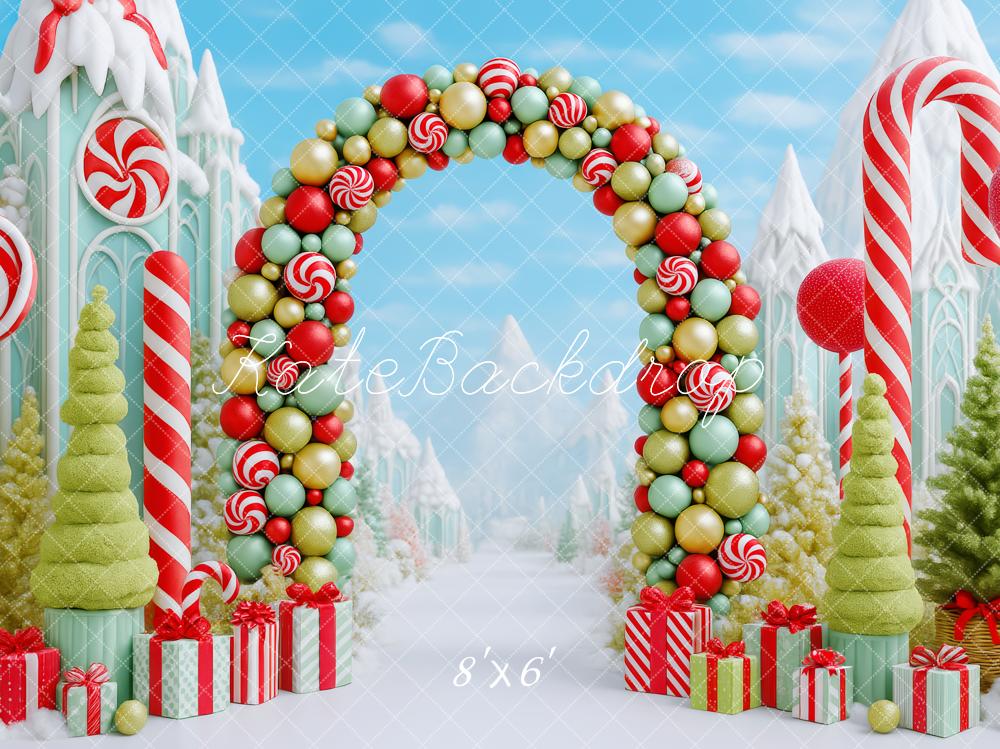 Kate Noël Bonbons Arche Ruelle Neige Toile de fond conçue par Patty Roberts - Kate Backdrop FR
