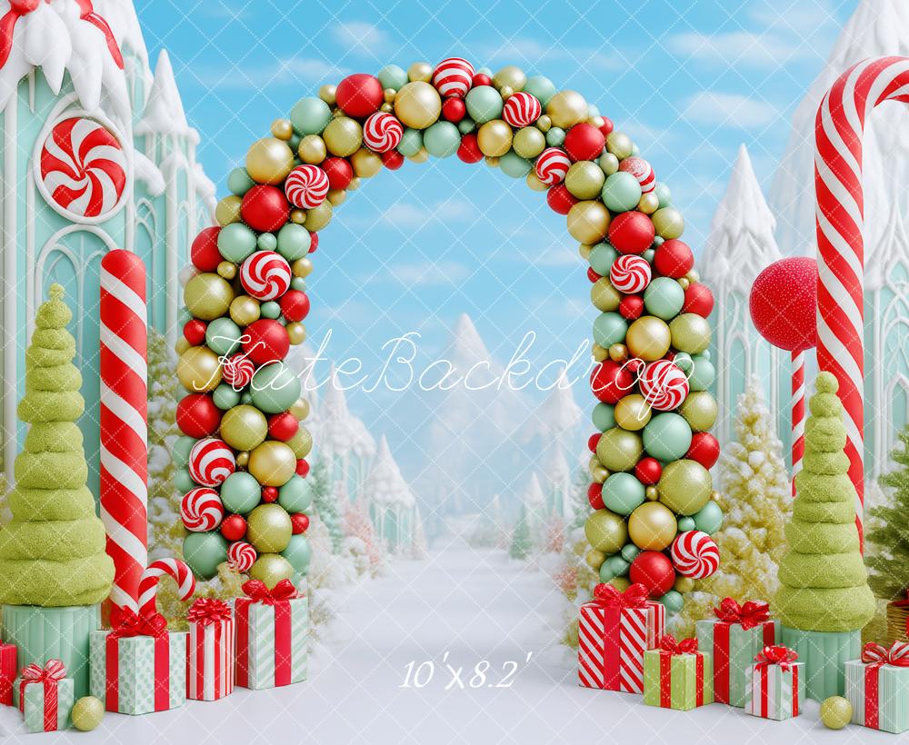Kate Noël Bonbons Arche Ruelle Neige Toile de fond conçue par Patty Roberts - Kate Backdrop FR