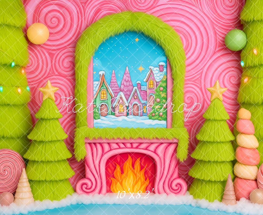 Kate Noël Bonbons Conte de fées Cheminée Toile de fond conçue par Patty Roberts - Kate Backdrop FR