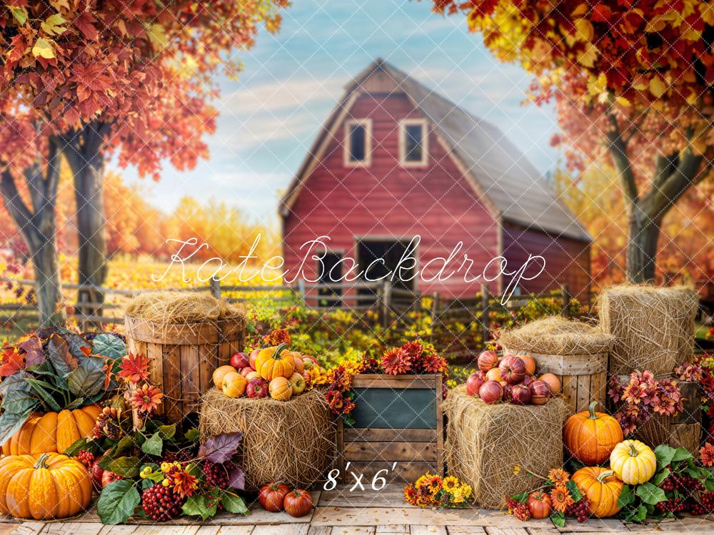 Kate Automne Grange Citrouille Récolte Foin Toile de fond conçue par Emetselch - Kate Backdrop FR