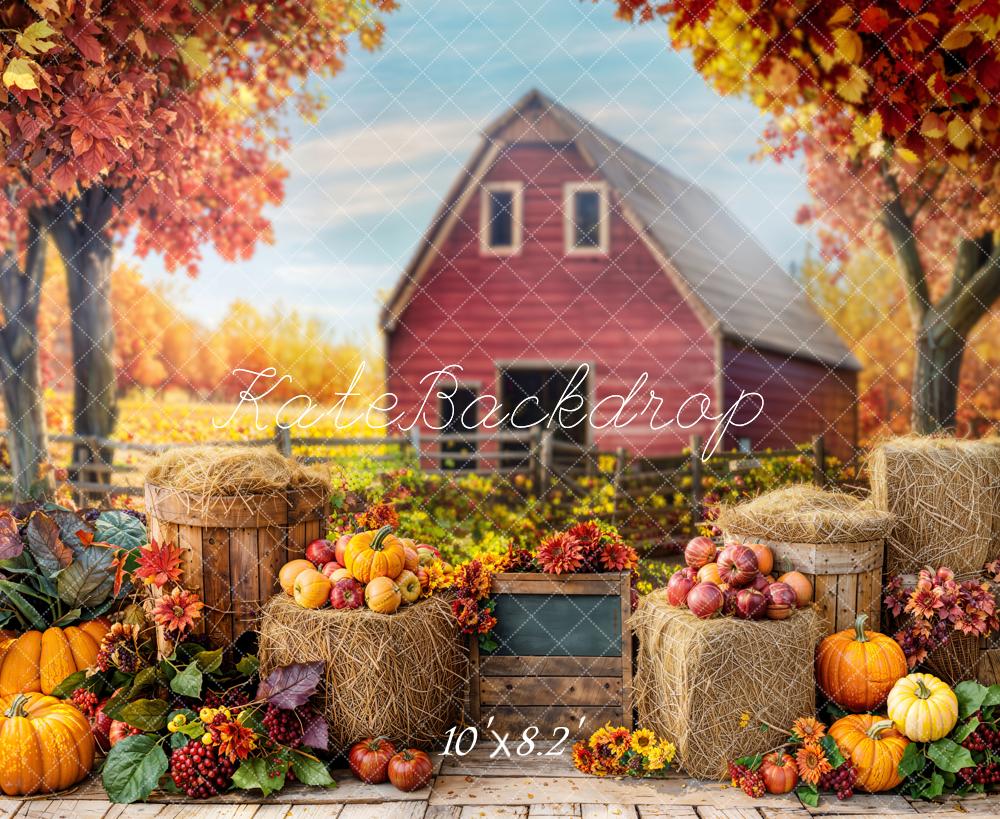 Kate Automne Grange Citrouille Récolte Foin Toile de fond conçue par Emetselch - Kate Backdrop FR