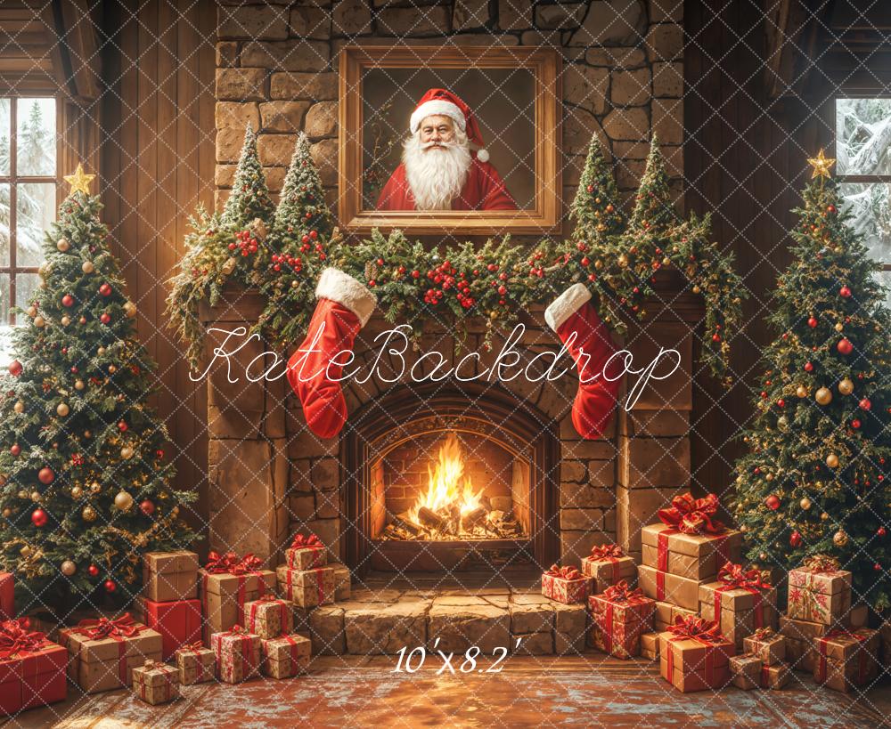 Kate Noël Cheminée en briques Chaussettes Toile de fond conçue par Emetselch - Kate Backdrop FR