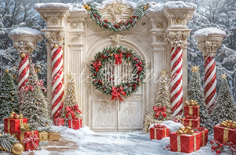 Kate Noël Rétro Porte Colonnes Neige Toile de fond conçue par Emetselch - Kate Backdrop FR
