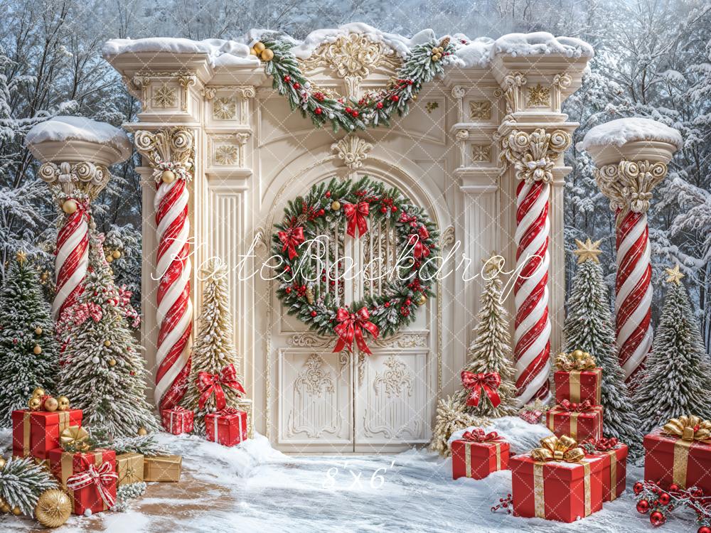 Kate Noël Rétro Porte Colonnes Neige Toile de fond conçue par Emetselch - Kate Backdrop FR