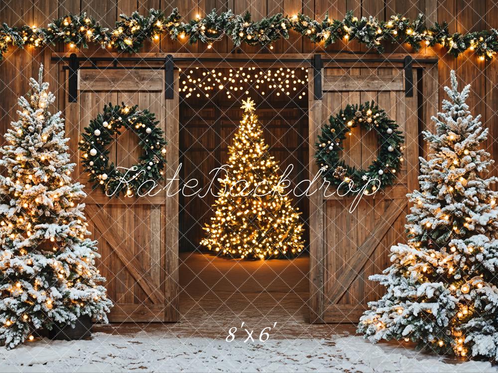 Kate Sapin de Noël Grange Porte Lumières Toile de fond conçue par Emetselch - Kate Backdrop FR