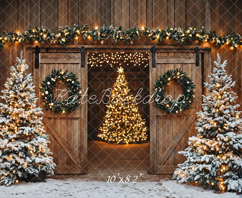 Kate Sapin de Noël Grange Porte Lumières Toile de fond conçue par Emetselch - Kate Backdrop FR
