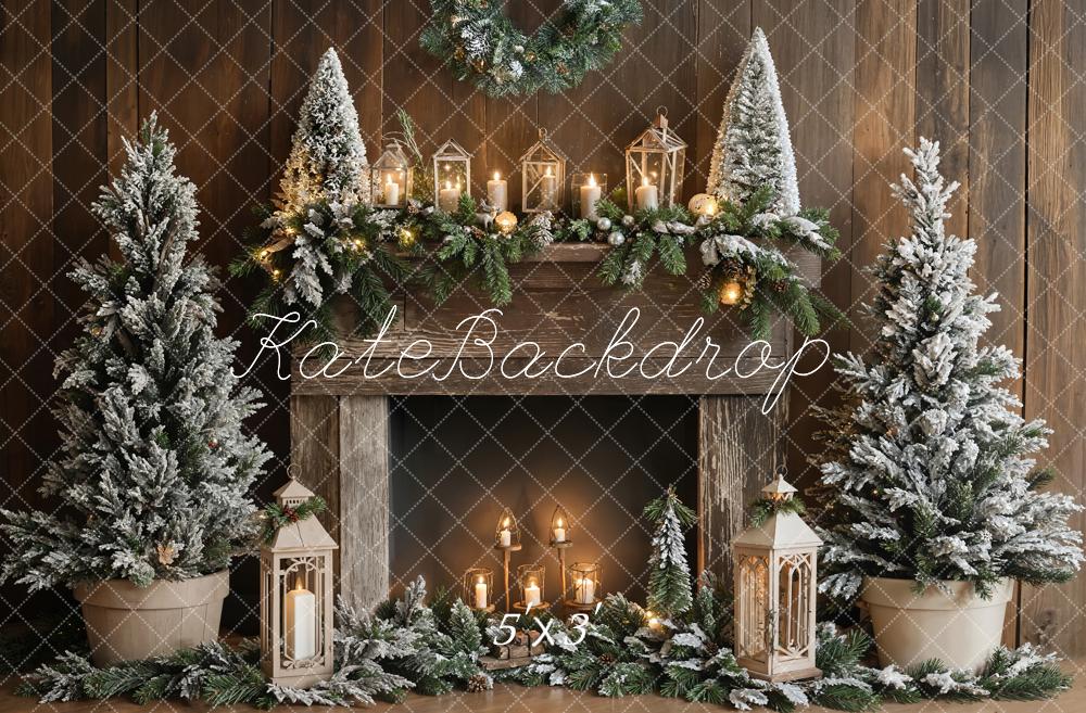 Kate Sapin de Noël Rustique Cheminée Lanterne Toile de fond conçue par Emetselch - Kate Backdrop FR