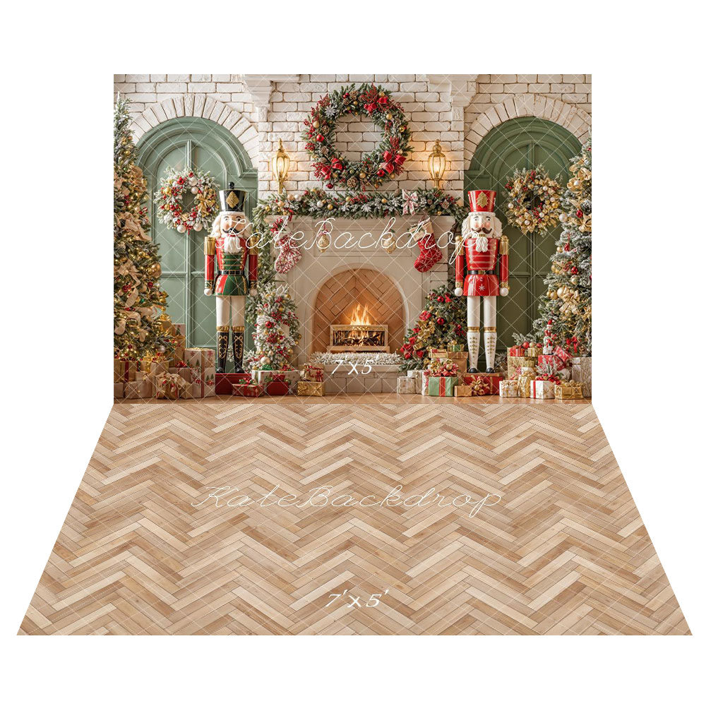 Kate Noël Casse-Noisette Cheminée Rétro Toile de fond+Parquet à chevrons Sol Toile de fond - Kate Backdrop FR