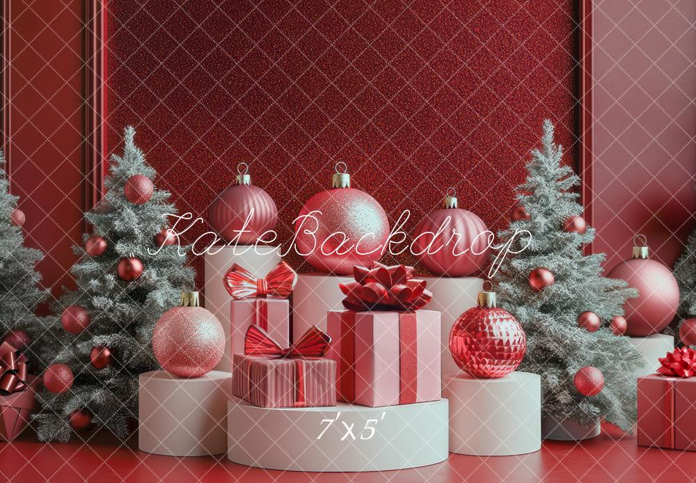 Kate Sapins de Noël Luxe Disco Cadeau Rouge Toile de fond conçue par Mini MakeBelieve - Kate Backdrop FR