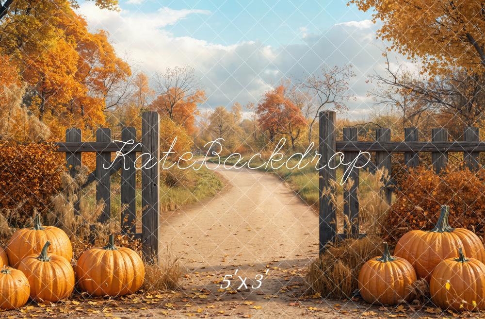 Kate Automne Arrière-cour Citrouille Allée Clôture Toile de fond conçue par Emetselch - Kate Backdrop FR