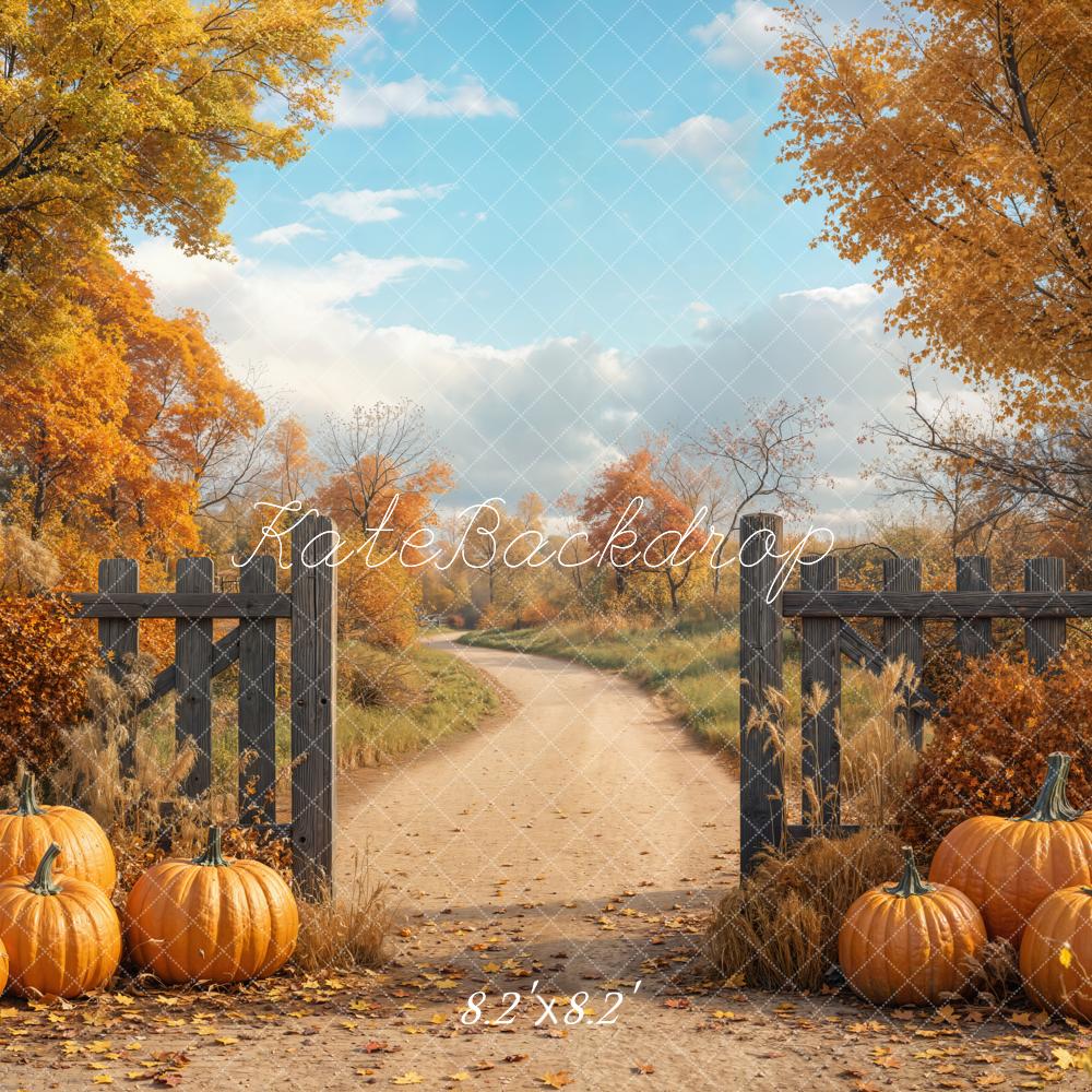 Kate Automne Arrière-cour Citrouille Allée Clôture Toile de fond conçue par Emetselch - Kate Backdrop FR